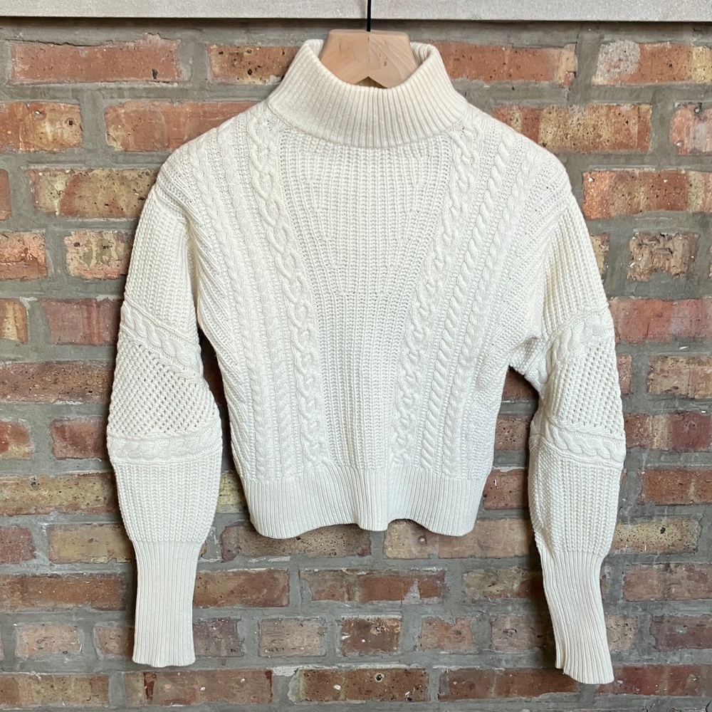 Veronica Beard Bertilda Mixed Cable-Knit Turtleneck